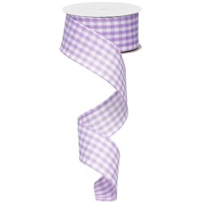 1.5 Inch Lavender and White Gingham Check Wired Ribbon, 10 Yards Per Spool (Lot of 1 Spool) SALE ITEM